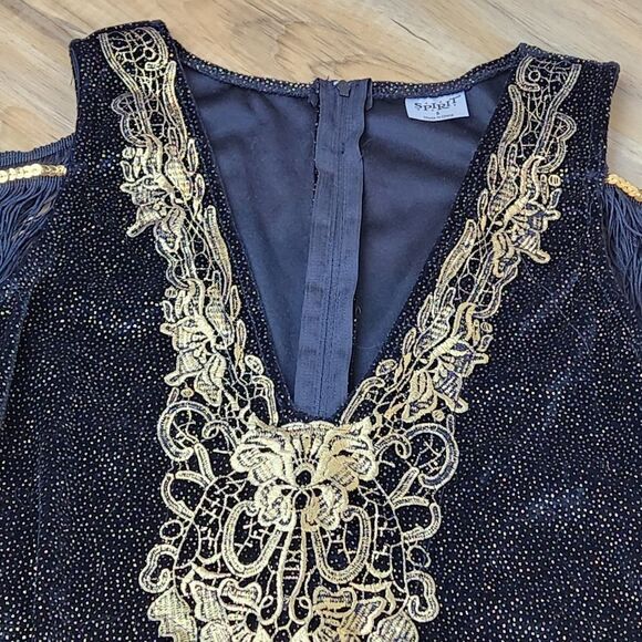 💜Black & Gold Flapper Costume Dress Small - Picture 6 of 16